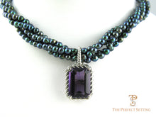 Load image into Gallery viewer, Amethyst Enhancer of black pearls
