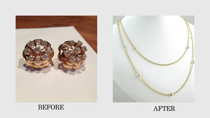 Before and After photos of old earrings to new necklace