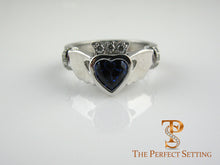 Load image into Gallery viewer, Claddagh Celtic Knot Engagement Ring with Sapphire Heart