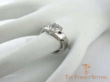 Load image into Gallery viewer, Diamond Claddagh Celtic Knot Engagement Ring side ways