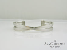 Load image into Gallery viewer, criss cross white gold diamond cuff bracelet