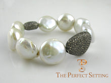 Load image into Gallery viewer, Cultured Pearl Bracelet with Champagne Diamonds