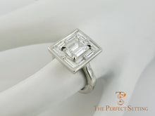 Load image into Gallery viewer, Deco Emerald Cut Diamond Ring Baguette Halo engagement