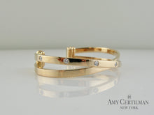 Load image into Gallery viewer, criss cross rose gold diamond cuff bracelet side