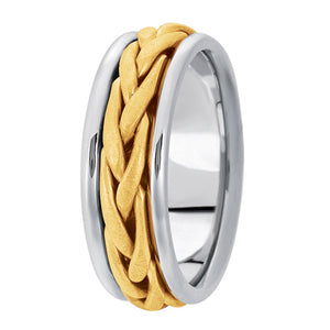 Hand woven mens wedding band two tone white gold