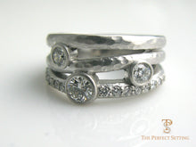 Load image into Gallery viewer, 3 Stone Rustic Diamond Ring 
