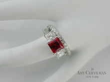 Load image into Gallery viewer, Lab Created Ruby and Diamond Three Stone Engagement Ring
