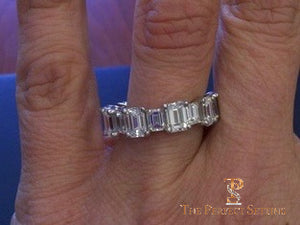 Large and Small Emerald cut diamond eternity band ring selfie