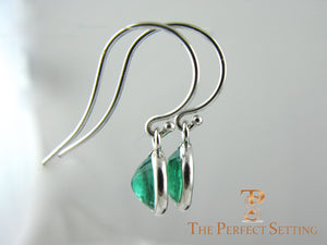 Oval Emerald Earrings Bezel Set on Wire