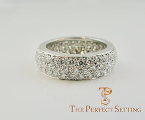 Pave diamond three row wedding band ring
