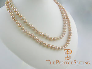 pink pearl double strand 36" necklace X gold clasp