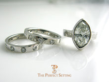 Load image into Gallery viewer, Marquise Diamond Bezel Set Ring with matching wedding band