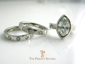 Marquise Diamond Bezel Set Ring with matching wedding band