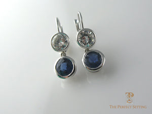 diamond and sapphire bezel set earrings on wire