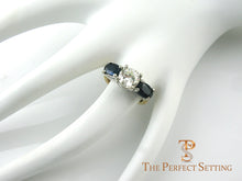 Load image into Gallery viewer, Diamond and sapphire three stone ring expandable band