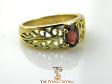Load image into Gallery viewer, 18K Yellow Gold Scroll Ruby Ring