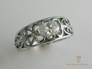 Gold Scroll Ring w/Marquise Diamond