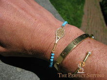 Load image into Gallery viewer, tennis bracelet gold diamond turquoise on wrist