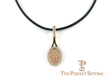 Load image into Gallery viewer, Tennis racquet 18K rose gold pendant diamonds leather cord