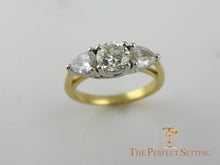 Load image into Gallery viewer, Custom three stone ring round with pear diamonds