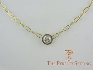 Custom Bezel Set Diamond Necklace on Fancy Unique Chain