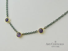 Load image into Gallery viewer, Amethyst Bezel Set 18K Yellow Gold Oxidized Chain