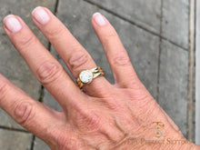 Load image into Gallery viewer, Bezel Set Diamond 18K Green Gold Custom Signature Ring on finger