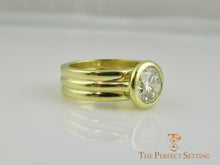Load image into Gallery viewer, Bezel Set Diamond 18K Green Gold Custom Signature Ring side view