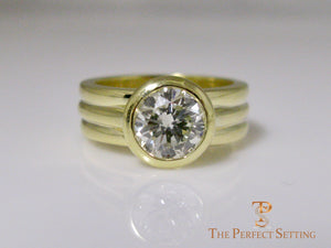 Bezel Set Diamond 18K Green Gold Custom Signature Ring front