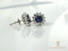 Load image into Gallery viewer, sapphire with diamond halo earrings