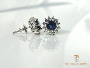 sapphire with diamond halo earrings