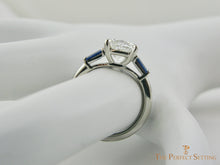 Load image into Gallery viewer, Cushion Cut Lab Diamond with Sapphire Baguettes side 