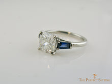 Load image into Gallery viewer, Cushion Cut Lab Diamond with Sapphire Baguettes side left