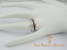 Load image into Gallery viewer, custom baquette diamond and garnet stackable wedding bands