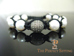 custom pearl pave diamond macrame bracelet