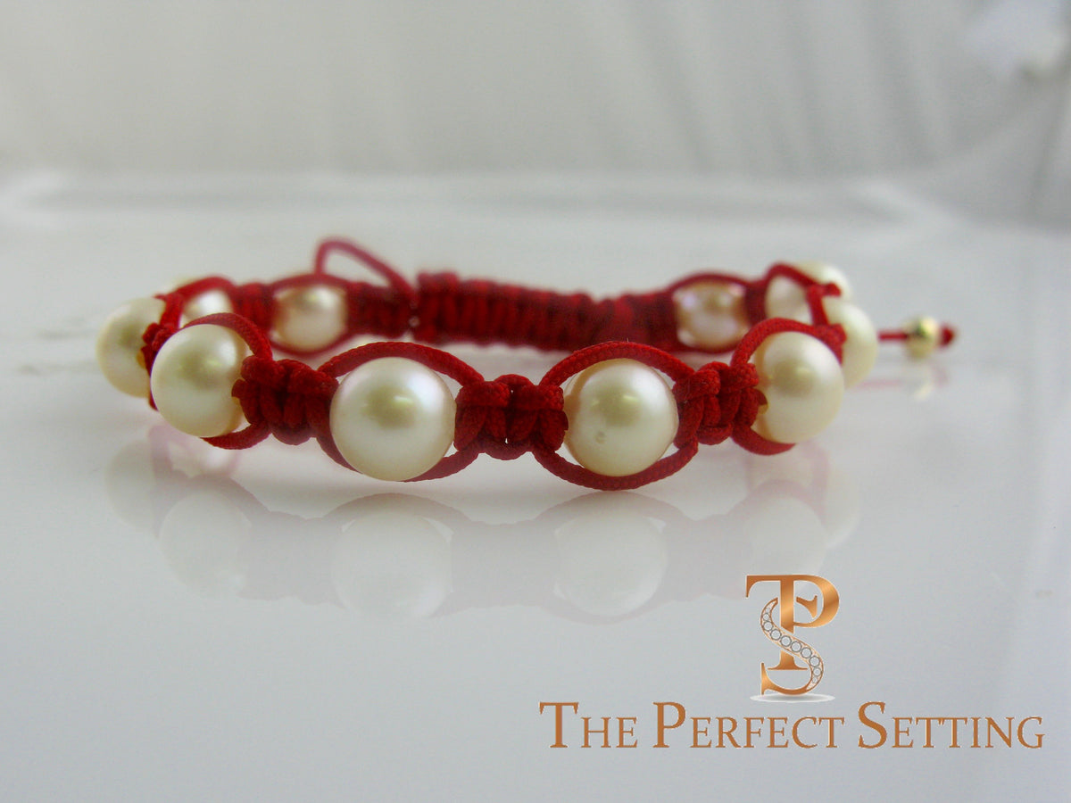 Red Macrame Pearl Bracelet The Perfect Setting Inc