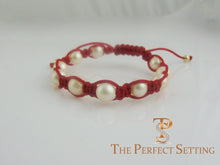 Load image into Gallery viewer, Red Macrame Pearl Bracelet