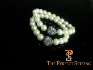 pearls on stretchy bracelet diamond charm 