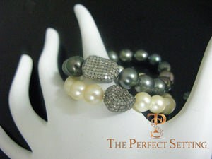 pearls on stretchy bracelet diamond charm Tahitian