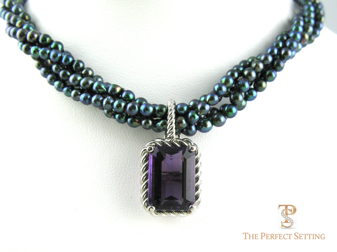 Amethyst Pendant Enhancer Black Pearl Necklace