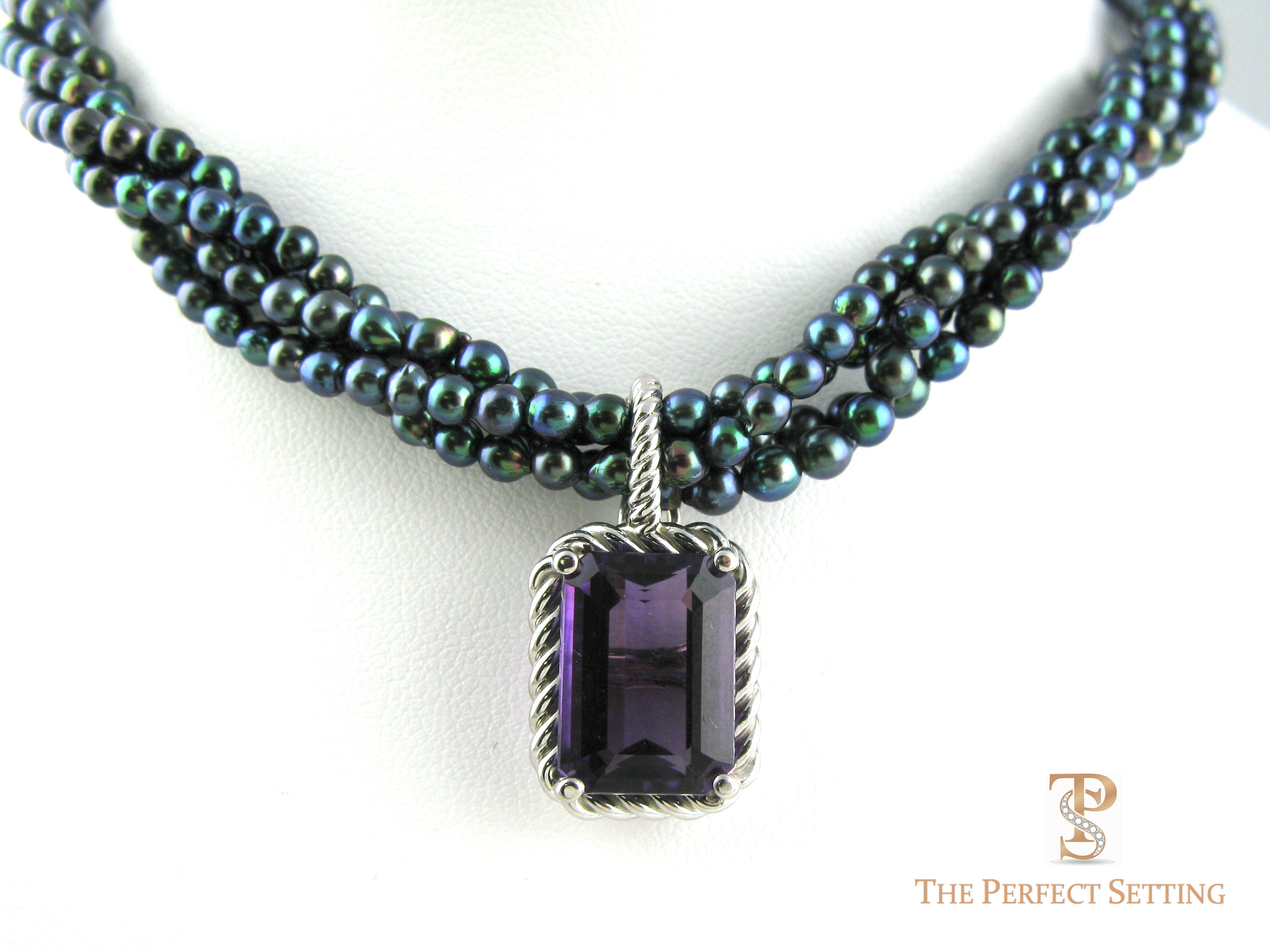 Amethyst Pendant Enhancer Black Pearl Necklace