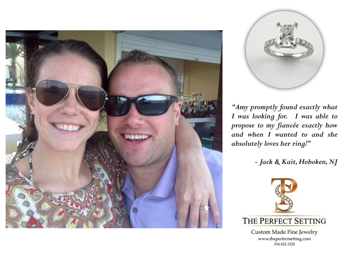 Custom diamond engagement ring handmade for New Year's proposal by The Perfect Setting