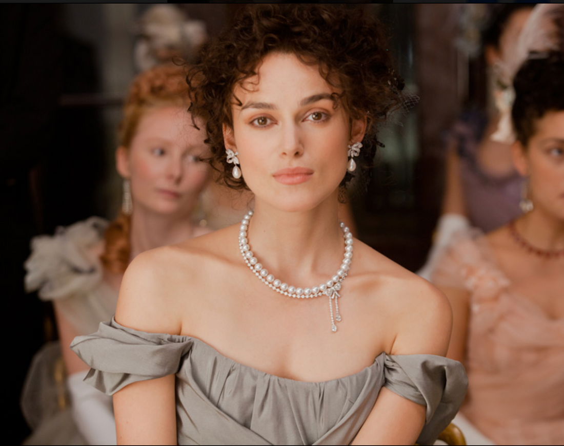 Keira Knightley as Anna Karenina wearing pearls and diamonds