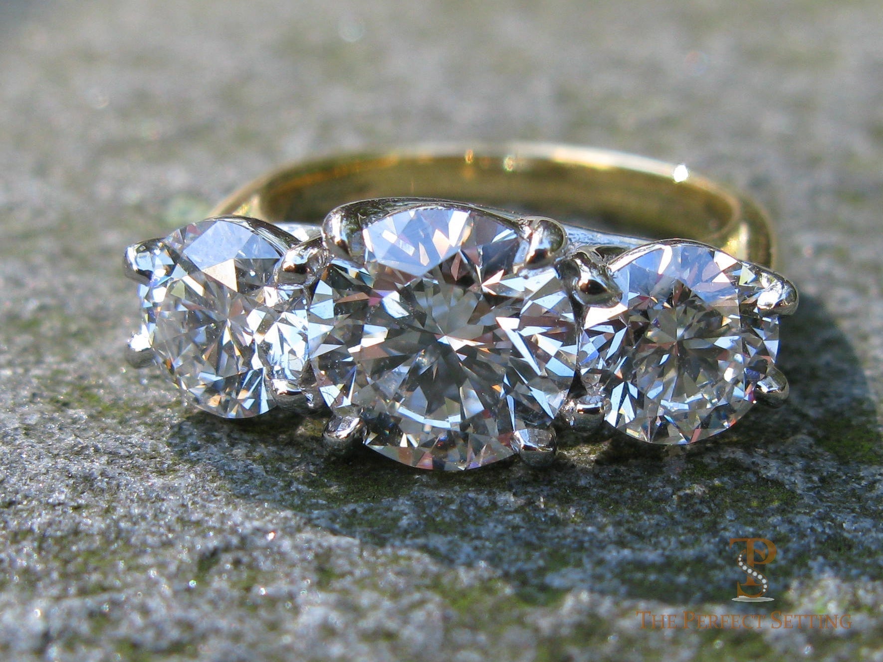 Custom three stone diamond ring handmade by The Perfect Setting
