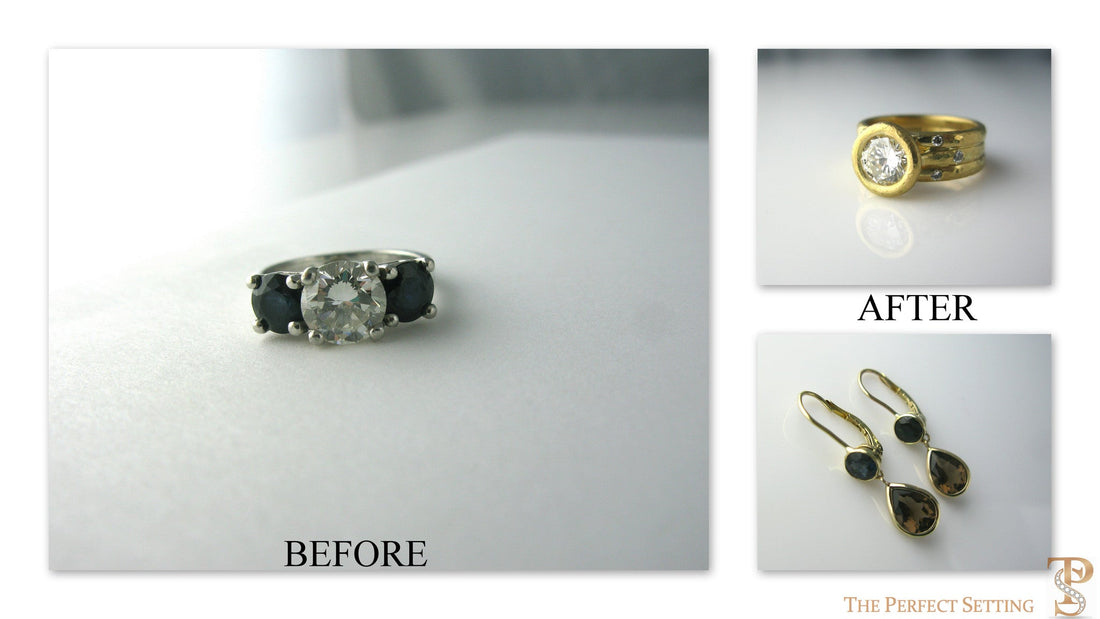 Divorce jewelry resetting into new ring and earring 