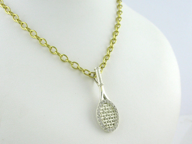 Tennis racket pendant on gold chain