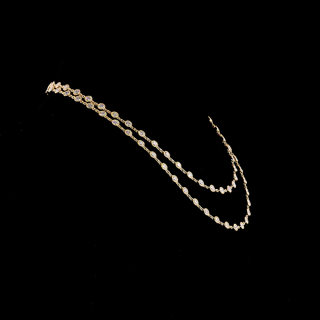 Lab Grown Diamond Double Strand Station Necklace | 14.36ctw E-F VS2 | 14K Yellow Gold | 36 Inch