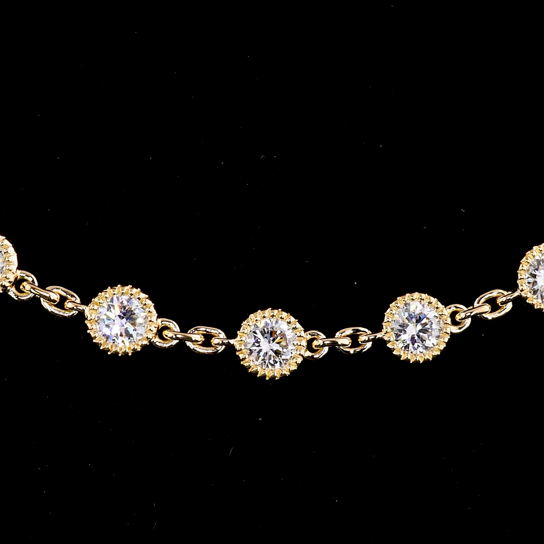 Lab Grown Diamond Double Strand Station Necklace | 14.36ctw E-F VS2 | 14K Yellow Gold | 36 Inch