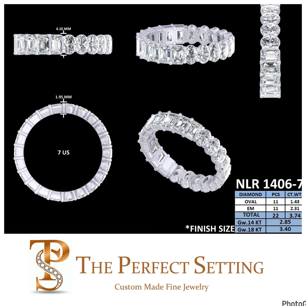 Multi-Faceted Eternity Band | Emerald Cut & Oval Diamond | Platinum 5 CTW