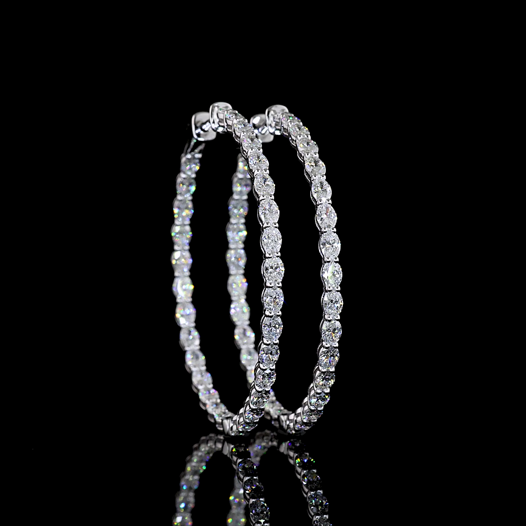 Oval Lab Grown Diamond Hoop Earrings | 3.87ctw E-F VS1 | 14K White Gold | 38mm